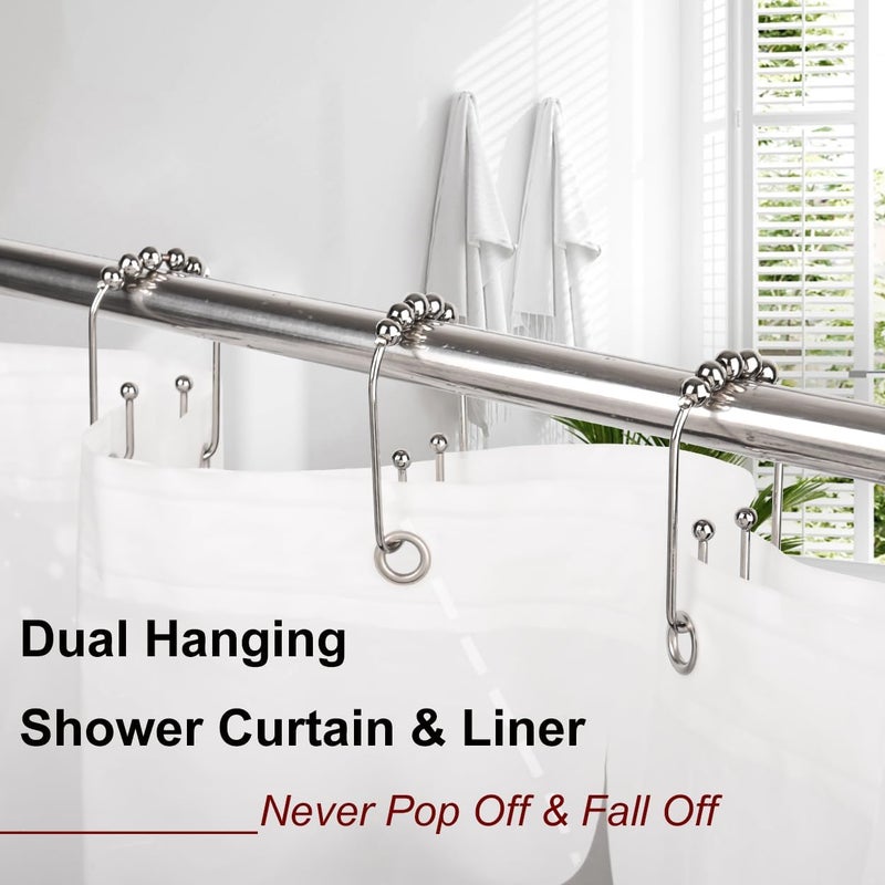 Resze U Shaped Shower Curtain Hooks Rings,12 Pcs Durable Rust Resistant Metal Shower Hooks, Double Glide Smoothly Anti-Drop Shower Rings for Shower Curtain Rod, Nickel - Image 3